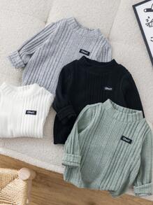 SHEIN Leap Crew 4 piezas/paquete Tops básicos de punto de manga larga de unicolor informales para niños/niñas pequeños, otoño/invierno - Multicolor - Ver 5