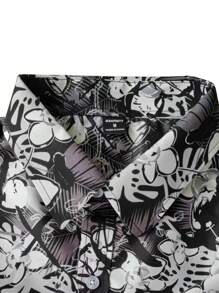 Manfinity LEGND Men Floral Print Long Sleeve Shirt, Men Floral Shirt, Black Floral Men Shirt, Men Floral Print Shirt - Multicolor - View 3