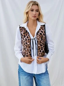 SHEIN Essnce Women's 2024 Autumn And Winter New Fashion Leopard Print Warm Quilted Jacket Vest