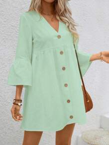 EMERY ROSE Robe ample à manches évasées, taille haute, pour femmes, décontractée, pour vacances d'été - Vert - Voir 4