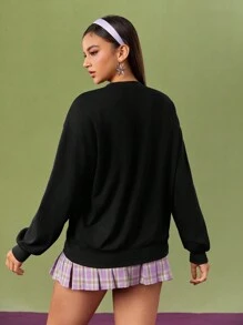 SCOOBY-DOO X SHEIN Women's Casual Gradient Cartoon Printed Loose Fit Drop Shoulder Sweatshirt, Spring/Autumn