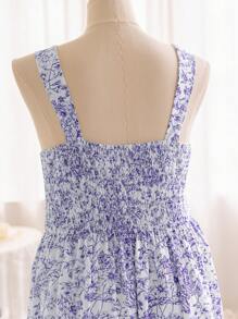 Soleia 假期薄肩藍白色印花A線加大碼連身裙