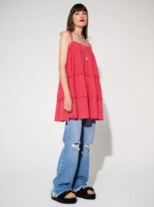 WESTFADE Smocked Tiered Mini Dress - Red - View 4