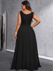 SHEIN Belle Plus Contrast Lace Sleeveless Dress Maxi Women Outfit