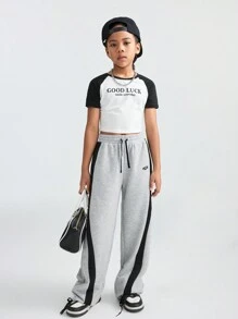 SHEIN Quần áo thun cho bé gái tuổi teen Quần áo trở lại trường Quần áo Đồ họa Mommy And Me Cổ điển Kpop Y2k Quần dài ống rộng màu xám Quần nỉ bóng đá/bóng chuyền Lễ Tạ ơn Trang phục Halloween Quần nỉ Giáng sinh Mùa xuân/Thu/Đông - Nhiều màu - Xem 5