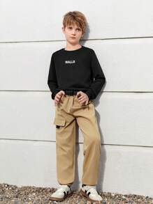 SHEIN 青少年男孩字母圖形套頭衫&帶扣束腰褲套裝 - 彩色 - 查看 1