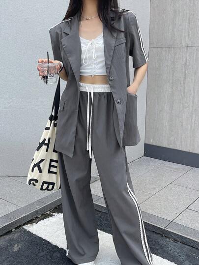 DAZY 對比色帶翻領領子西裝外套和褲子