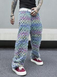 Manfinity EMRG 男士全印花直筒牛仔裤 宽腿牛仔裤 长款宽松洗水工装牛仔裤，适合送给老公、男朋友的礼物 - 彩色 - 查看 5