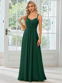 EVERPRETTY Spring Solid Color Simple Ruched Criss-Cross Backless Green Bridesmaid Dress, Wedding Guest Dress - Dark Green - View 5