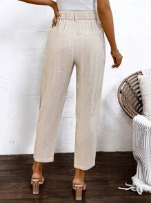 SHEIN Clasi 夏季亚麻女士锥形长裤，教师裤，秋装 - 杏色 - 查看 2