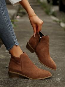 Bottines pour femmes à talons marron Épais, bout pointu avec fermeture éclair latérale, bottes à la mode pour femmes