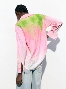 Maija 女士优雅渐变色褶皱长袖衬衫，夏季 - 黑與白 - 查看 3