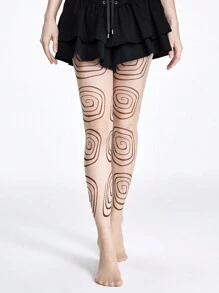 ROMWE Fairycore 1入組圓形圖案連褲襪 - 杏色 - 查看 1