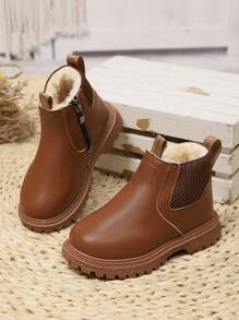Botas térmicas forradas casuales de moda para niños, el tamaño es pequeño, se recomienda pedir una talla talla grande grande - Marrón - Ver 7