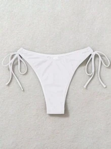 SHEIN Swim Tie Side Solid Summer Bikini Bottom - White - View 6