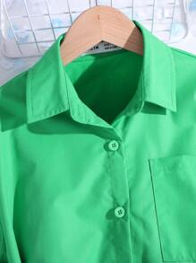 SHEIN Tween Girl Casual Spring/Summer Woven Solid Green Shirt And Overall Shorts Set With Straps