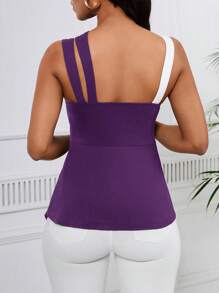 SHEIN Lady 兩色不對稱領口不對稱下擺無袖上衣 - 紫色 - 查看 2