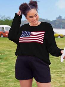 SHEIN CURVE+ Plus sweter z opadającymi ramionami i wzorem Americana