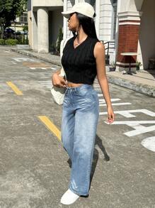 SHEIN EZwear 素色麻花編織短款毛衣背心不帶襯衫