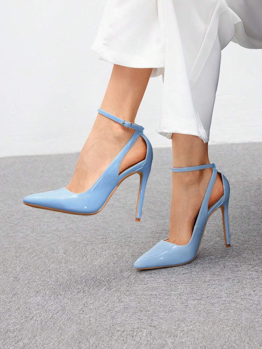 CUCCOO BIZCHIC Sapatos de salto alto de cor sólida e simples, adequados para festa, combinando com Natal, Outono, Ano Novo, feriados - Azul bebê - Visão 1