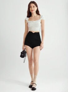 Enchnt 實色高腰短褲 - 黑色 - 查看 2