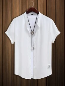 Manfinity Homme Camisa para hombre con detalle de parches de letras sin camiseta - Blanco - Ver 3