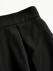 EMERY ROSE Plus Solid Slant Pocket Plicated Detail Skirt Maxi Women Outfit - Black - View 5