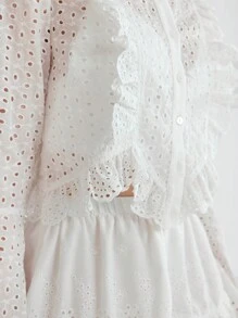 SHEIN Blusa com Babado na Barra da Manga Flare e Bainha Assimétrica - Branco - Visão 6