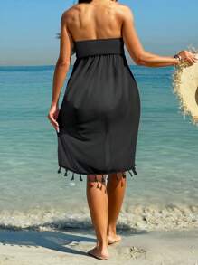 Swim Vcay 女士纯色简约款无肩带文胸上衣，适合日常穿着夏季 - 黑色 - 查看 2