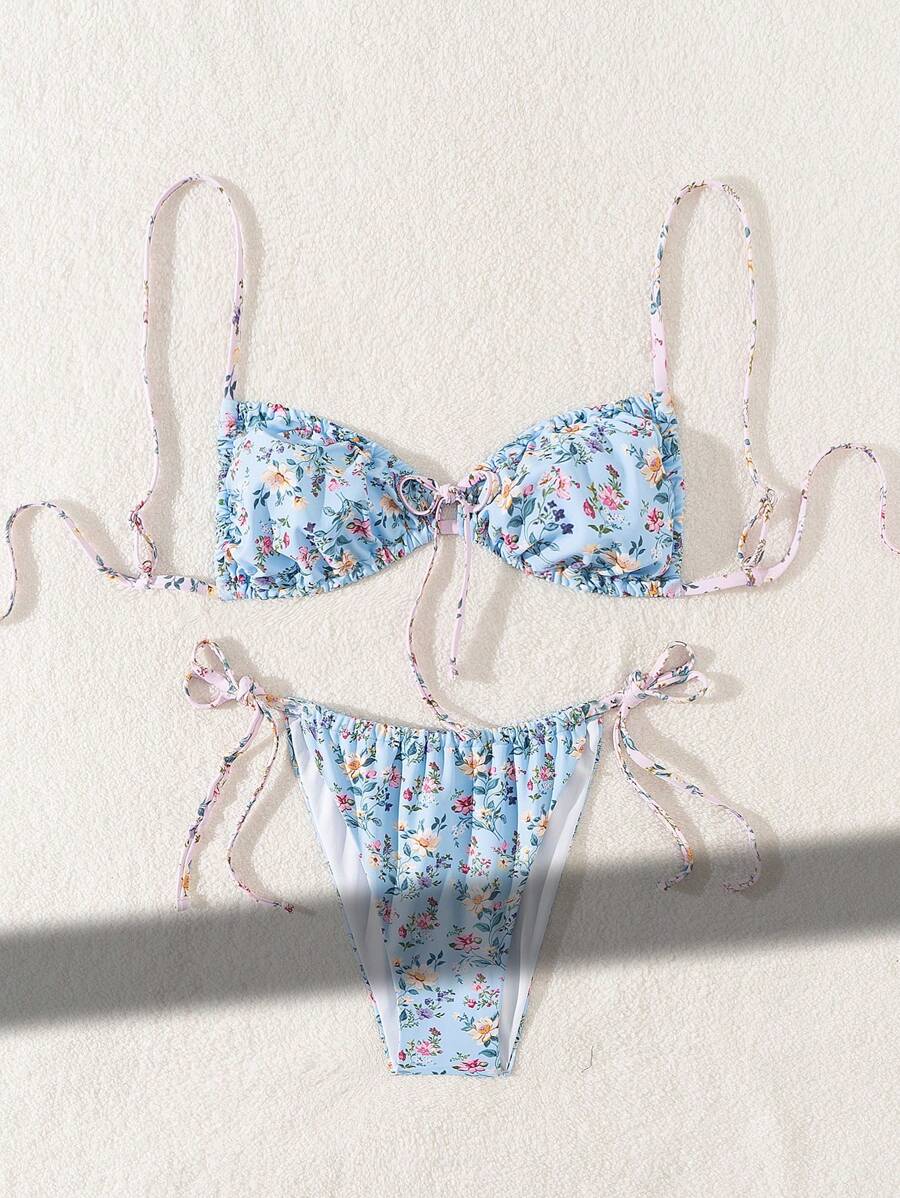 SHEIN Swim Ditsy Floral Print Tie Side Bikini Set Summer - Multicolor - View 1