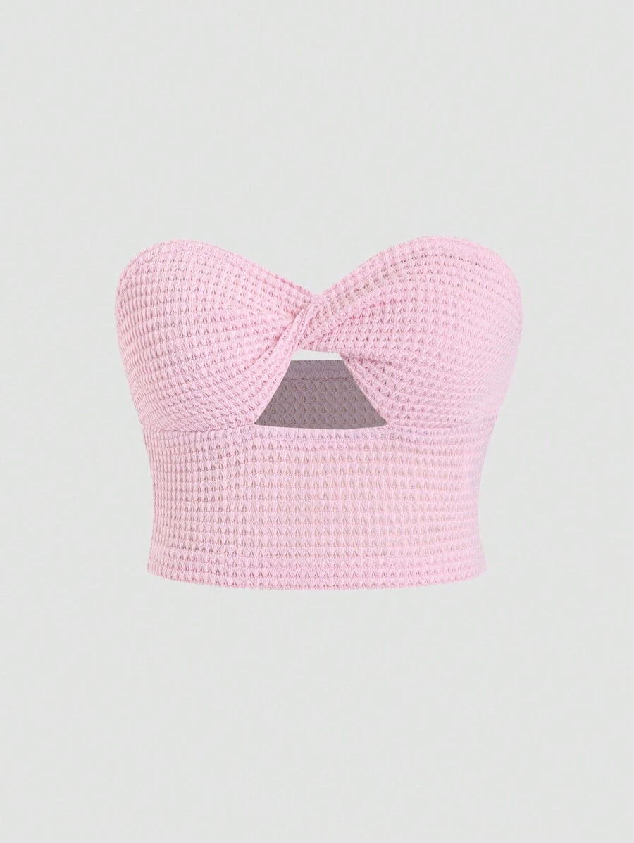 SHEIN Unity Top de tubo con corte en la parte delantera y torsión. - Rosa - Ver 1