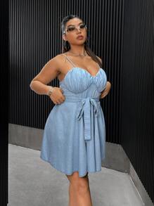 SHEIN ICON Plus Size Women's Denim Overalls Dress With Straps