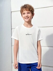 SHEIN Tween Boy 字母印花宽松圆领短袖 T 恤，休闲