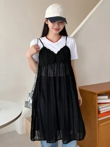 DAZY Swiss Dot Mesh Cami Dress Without Tee Sundress Sheer - Black - View 3