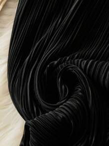 Omancia 纯色褶皱阔腿裤，女士春秋休闲褶皱自然阔腿长款黑色宽松女裤，休闲日常穿着 - 黑色 - 查看 3