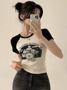 DAZY Letter Graphic Raglan Sleeve Tee Summer Preppy Tops