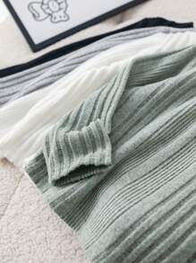 SHEIN Leap Crew 4 piezas/paquete Tops básicos de punto de manga larga de unicolor informales para niños/niñas pequeños, otoño/invierno - Multicolor - Ver 12
