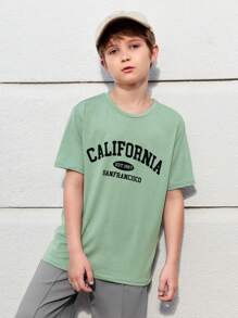 SHEIN 3入組寬鬆版型青少年男孩校園字母印花圓領短袖t恤