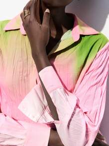 Maija 女士优雅渐变色褶皱长袖衬衫，夏季 - 黑與白 - 查看 4