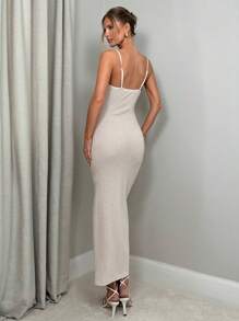 Firerie Women's Casual Sexy Elegant Hollow Out Front Cut Out  Spaghetti Strap Slit Thighs Sleeveless Crochet Long Dress,Summer Long Dresses,Bandage Dress