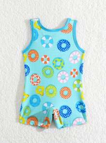 SHEIN Baby Boys' One-Piece Cartoon Printed Swimsuit