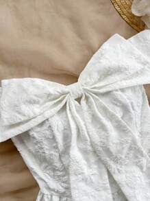 Soleia Women Solid Jacquard Off Shoulder Knot Front Dress - White - View 4