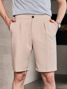 Manfinity Homme Men Plain Zipper Fly Slant Pocket Shorts - Khaki - View 1