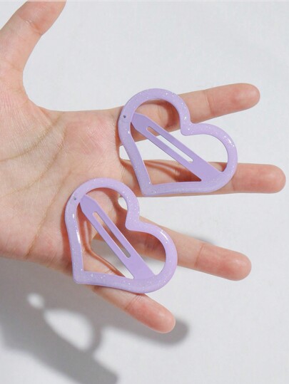 Kawaii 2pcs/Set Simple And Unique Purple Spray-Painted Heart-Shaped Hair Clips, Festival Gift Valentines