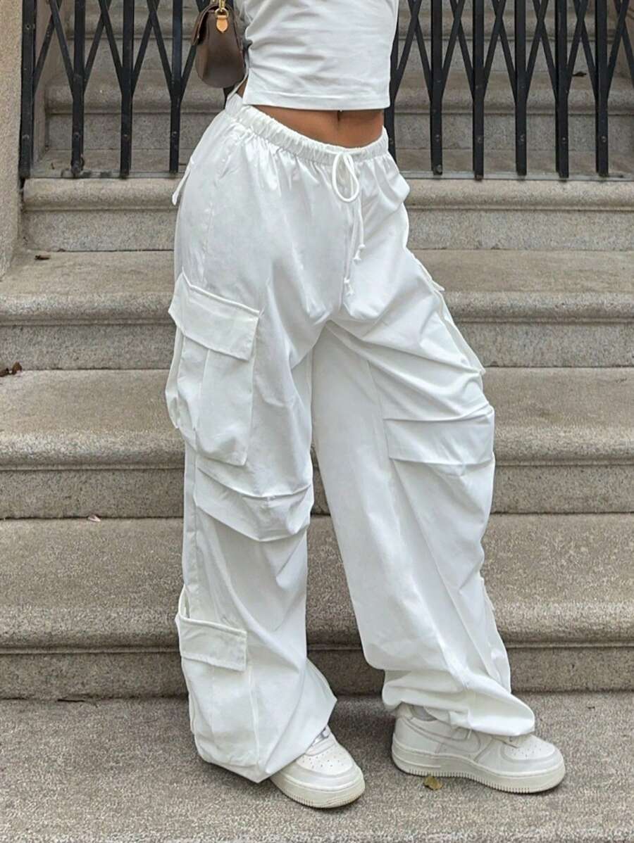 SHEIN EZwear Lỏng lẻo phù hợp Quần Với Nhiều Túi Thích hợp Đối với Heavy-duty Làm việc - trắng - Xem 1