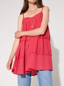 WESTFADE Smocked Tiered Mini Dress - Red - View 5