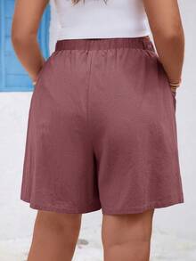 SHEIN LUNE Plus Quần short có nút thắt túi kép phía trước - Bụi tím - Xem 2