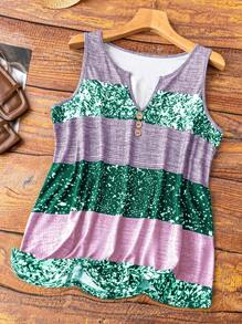 SHEIN LUNE Plus Color Block Notched Neck Tank Top