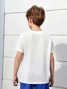 SHEIN Tween Boy 字母印花宽松圆领短袖 T 恤，休闲