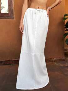 Forever 21 Biała spódnica maxi ze sznurkiem w jednolitym kolorze - Biały - Zobacz 1